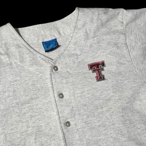 Vtg Texas Tech Baseball Jersey Logo Button-Up Gray USA Medium Heron Bay Shirt